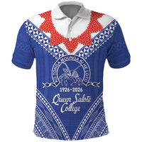 Queen Salote College 100 Years Personalized Polo Shirt Tonga QSC Heilala Lei Blue Ngatu Pattern
