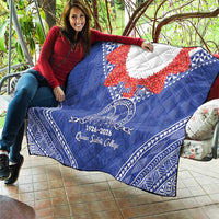 Queen Salote College 100 Years Personalized Quilt Tonga QSC Heilala Lei Blue Ngatu Pattern