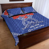 Queen Salote College 100 Years Personalized Quilt Bed Set Tonga QSC Heilala Lei Blue Ngatu Pattern