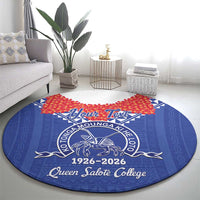 Queen Salote College 100 Years Personalized Round Carpet Tonga QSC Heilala Lei Blue Ngatu Pattern