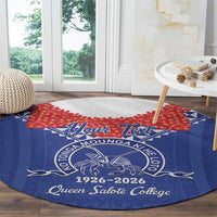 Queen Salote College 100 Years Personalized Round Carpet Tonga QSC Heilala Lei Blue Ngatu Pattern