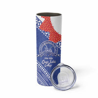 Queen Salote College 100 Years Personalized Skinny Tumbler Tonga QSC Heilala Lei Blue Ngatu Pattern