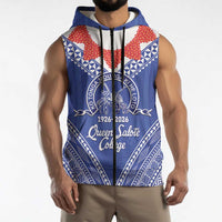 Queen Salote College 100 Years Personalized Sleeveless Zip Hoodie Tonga QSC Heilala Lei Blue Ngatu Pattern LT14 - Polynesian Pride
