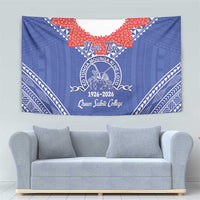 Queen Salote College 100 Years Personalized Tapestry Tonga QSC Heilala Lei Blue Ngatu Pattern