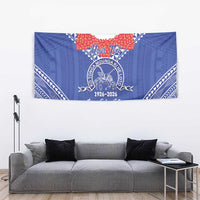 Queen Salote College 100 Years Personalized Tapestry Tonga QSC Heilala Lei Blue Ngatu Pattern