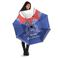 Queen Salote College 100 Years Personalized Umbrella Tonga QSC Heilala Lei Blue Ngatu Pattern