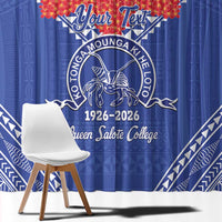 Queen Salote College 100 Years Personalized Window Curtain Tonga QSC Heilala Lei Blue Ngatu Pattern