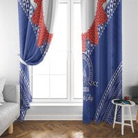 Queen Salote College 100 Years Personalized Window Curtain Tonga QSC Heilala Lei Blue Ngatu Pattern