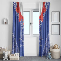 Queen Salote College 100 Years Personalized Window Curtain Tonga QSC Heilala Lei Blue Ngatu Pattern