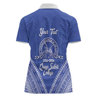 Queen Salote College 100 Years Personalized Women Polo Shirt Tonga QSC Heilala Lei Blue Ngatu Pattern LT14 - Polynesian Pride