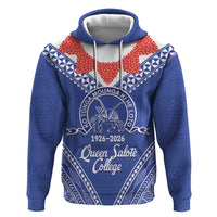 Queen Salote College 100 Years Personalized Zip Hoodie Tonga QSC Heilala Lei Blue Ngatu Pattern LT14 Pullover Hoodie Blue - Polynesian Pride