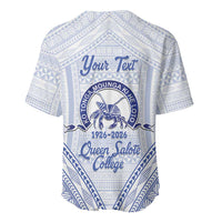 Queen Salote College 100 Years Personalized Baseball Jersey Tonga QSC Heilala Lei White Ngatu Pattern