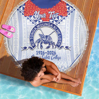Queen Salote College 100 Years Personalized Beach Blanket Tonga QSC Heilala Lei White Ngatu Pattern