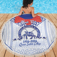 Queen Salote College 100 Years Personalized Beach Blanket Tonga QSC Heilala Lei White Ngatu Pattern