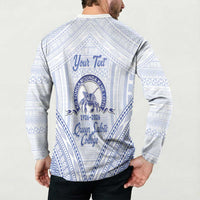Queen Salote College 100 Years Personalized Button Sweatshirt Tonga QSC Heilala Lei White Ngatu Pattern LT14 - Polynesian Pride