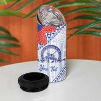 Queen Salote College 100 Years Personalized 4 in 1 Can Cooler Tumbler Tonga QSC Heilala Lei White Ngatu Pattern LT14 - Polynesian Pride