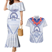 Queen Salote College 100 Years Personalized Couples Matching Mermaid Dress and Hawaiian Shirt Tonga QSC Heilala Lei White Ngatu Pattern