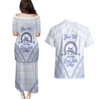 Queen Salote College 100 Years Personalized Couples Matching Puletasi and Hawaiian Shirt Tonga QSC Heilala Lei White Ngatu Pattern