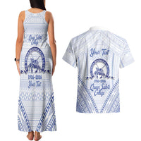 Queen Salote College 100 Years Personalized Couples Matching Tank Maxi Dress and Hawaiian Shirt Tonga QSC Heilala Lei White Ngatu Pattern