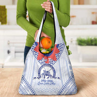 Queen Salote College 100 Years Personalized Grocery Bag Tonga QSC Heilala Lei White Ngatu Pattern