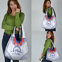 Queen Salote College 100 Years Personalized Grocery Bag Tonga QSC Heilala Lei White Ngatu Pattern