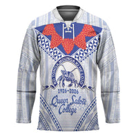 Queen Salote College 100 Years Personalized Hockey Jersey Tonga QSC Heilala Lei White Ngatu Pattern
