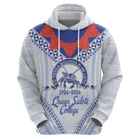 Queen Salote College 100 Years Personalized Hoodie Tonga QSC Heilala Lei White Ngatu Pattern