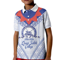 Queen Salote College 100 Years Personalized Kid Polo Shirt Tonga QSC Heilala Lei White Ngatu Pattern LT14 Kid White - Polynesian Pride