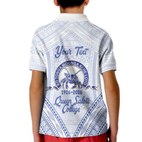 Queen Salote College 100 Years Personalized Kid Polo Shirt Tonga QSC Heilala Lei White Ngatu Pattern LT14 - Polynesian Pride
