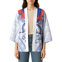 Queen Salote College 100 Years Personalized Kimono Tonga QSC Heilala Lei White Ngatu Pattern