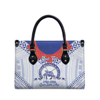 Queen Salote College 100 Years Personalized Leather Bag Tonga QSC Heilala Lei White Ngatu Pattern