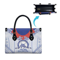 Queen Salote College 100 Years Personalized Leather Bag Tonga QSC Heilala Lei White Ngatu Pattern