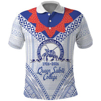 Queen Salote College 100 Years Personalized Polo Shirt Tonga QSC Heilala Lei White Ngatu Pattern