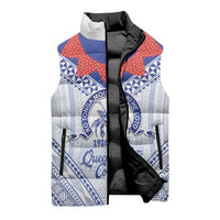 Queen Salote College 100 Years Personalized Sleeveless Puffer Jacket Tonga QSC Heilala Lei White Ngatu Pattern