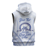 Queen Salote College 100 Years Personalized Sleeveless Zip Hoodie Tonga QSC Heilala Lei White Ngatu Pattern LT14 - Polynesian Pride