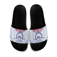 Queen Salote College 100 Years Personalized Slide Sandals Tonga QSC Heilala Lei White Ngatu Pattern