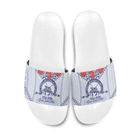 Queen Salote College 100 Years Personalized Slide Sandals Tonga QSC Heilala Lei White Ngatu Pattern