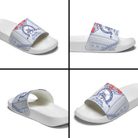 Queen Salote College 100 Years Personalized Slide Sandals Tonga QSC Heilala Lei White Ngatu Pattern