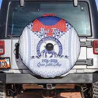 Queen Salote College 100 Years Personalized Spare Tire Cover Tonga QSC Heilala Lei White Ngatu Pattern