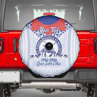 Queen Salote College 100 Years Personalized Spare Tire Cover Tonga QSC Heilala Lei White Ngatu Pattern