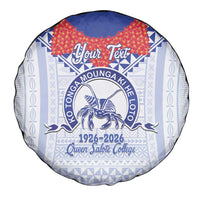 Queen Salote College 100 Years Personalized Spare Tire Cover Tonga QSC Heilala Lei White Ngatu Pattern