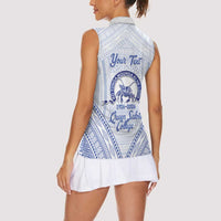 Queen Salote College 100 Years Personalized Women Sleeveless Polo Shirt Tonga QSC Heilala Lei White Ngatu Pattern