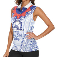 Queen Salote College 100 Years Personalized Women Sleeveless Polo Shirt Tonga QSC Heilala Lei White Ngatu Pattern
