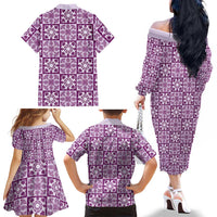 Poni Palaka Quilt Hawaii Family Matching Off The Shoulder Long Sleeve Dress and Hawaiian Shirt Hawaiian Tropical Monstera Sea Turtle