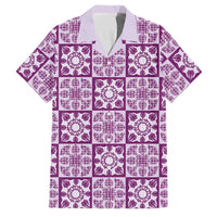 Poni Palaka Quilt Hawaii Family Matching Off Shoulder Maxi Dress and Hawaiian Shirt Hawaiian Tropical Monstera Sea Turtle LT14 Dad's Shirt - Short Sleeve Purple - Polynesian Pride