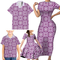 Poni Palaka Quilt Hawaii Family Matching Short Sleeve Bodycon Dress and Hawaiian Shirt Hawaiian Tropical Monstera Sea Turtle