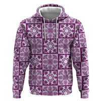 Poni Palaka Quilt Hawaii Hoodie Hawaiian Tropical Monstera Sea Turtle LT14 Pullover Hoodie Purple - Polynesian Pride