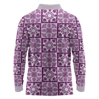Poni Palaka Quilt Hawaii Long Sleeve Polo Shirt Hawaiian Tropical Monstera Sea Turtle
