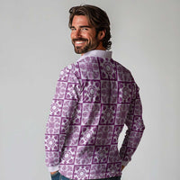 Poni Palaka Quilt Hawaii Long Sleeve Polo Shirt Hawaiian Tropical Monstera Sea Turtle