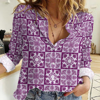 Poni Palaka Quilt Hawaii Women Casual Shirt Hawaiian Tropical Monstera Sea Turtle